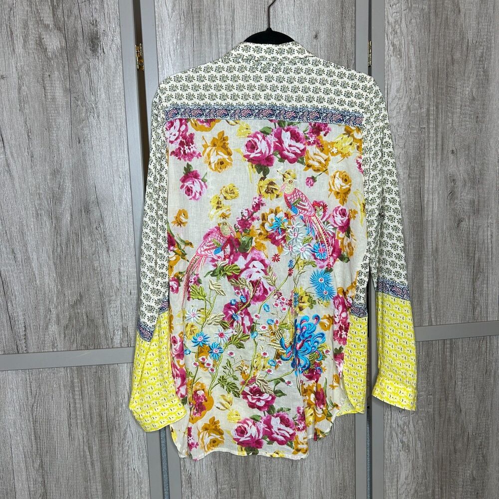 Aratta Silent Journey Shirt Button Up Embroidered Bohemian L
